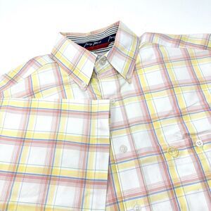 George Straight Wrangler Short Sleeve Pink Yellow Blue Plaid Shirt Western‎ M